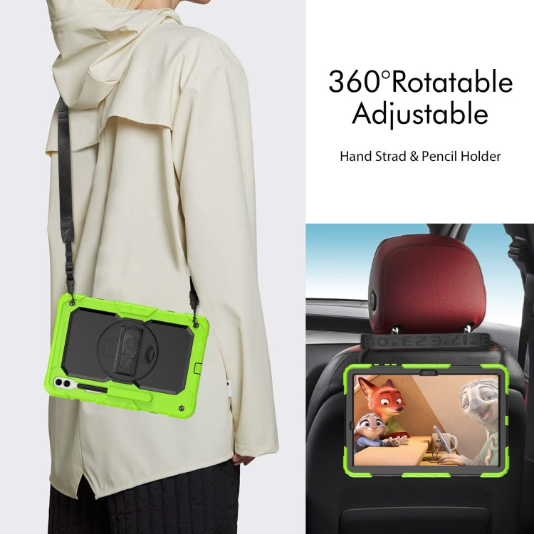 For Samsung Galaxy Tab S10+ / S9+ / S9 FE+ Lucky Wheel Grip Silicone Hybrid PC Tablet Case with Shoulder Strap(Yellow Green+Black) by bashfashion