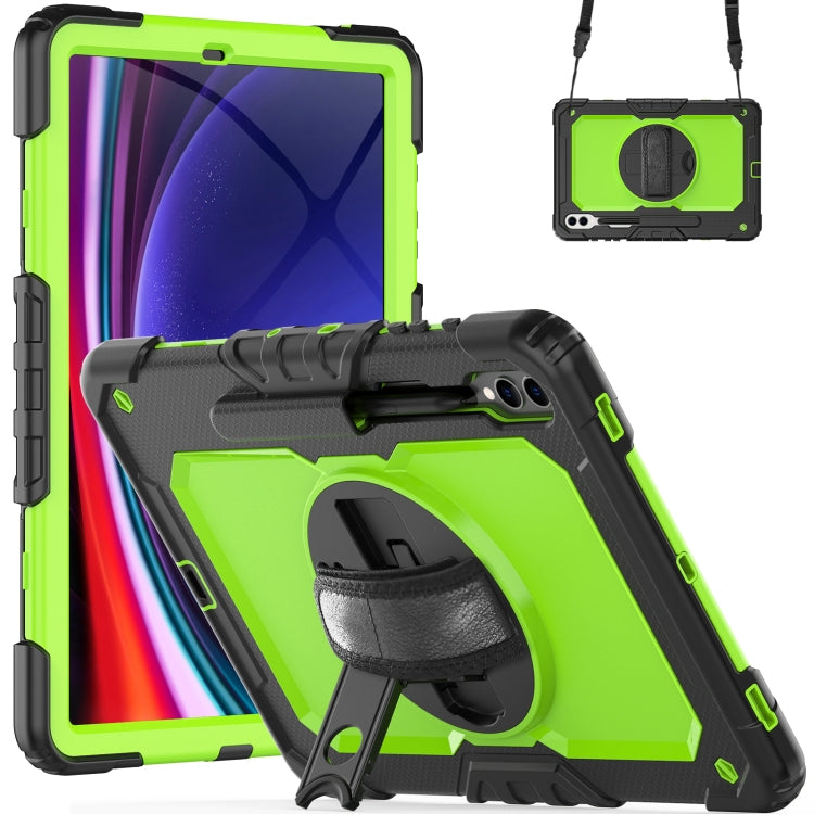 For Samsung Galaxy Tab S10+ / S9+ / S9 FE+ Lucky Wheel Grip Silicone Hybrid PC Tablet Case with Shoulder Strap(Black+Yellow Green) by bashfashion