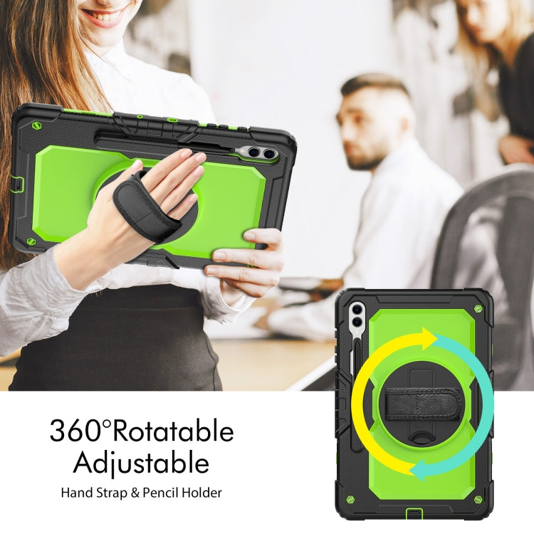 For Samsung Galaxy Tab S10+ / S9+ / S9 FE+ Lucky Wheel Grip Silicone Hybrid PC Tablet Case with Shoulder Strap(Black+Yellow Green) by bashfashion