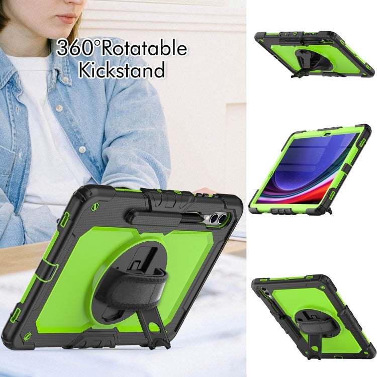 For Samsung Galaxy Tab S10+ / S9+ / S9 FE+ Lucky Wheel Grip Silicone Hybrid PC Tablet Case with Shoulder Strap(Black+Yellow Green) by bashfashion