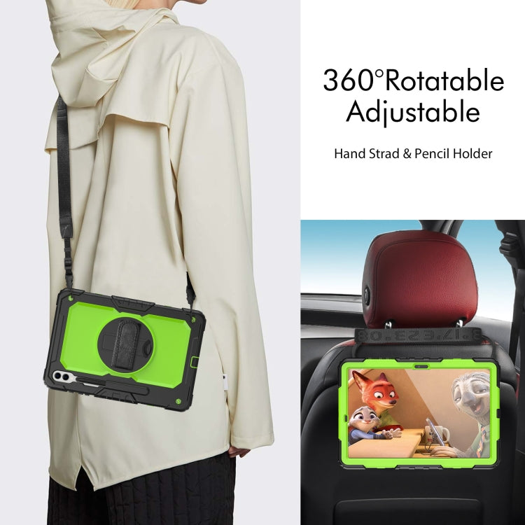 For Samsung Galaxy Tab S10+ / S9+ / S9 FE+ Lucky Wheel Grip Silicone Hybrid PC Tablet Case with Shoulder Strap(Black+Yellow Green) by bashfashion