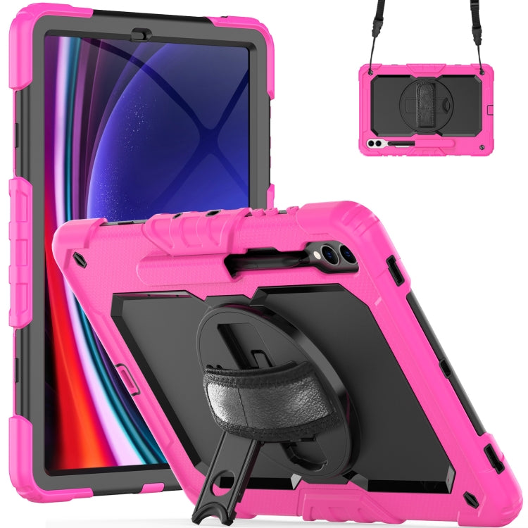 For Samsung Galaxy Tab S10+ / S9+ / S9 FE+ Lucky Wheel Grip Silicone Hybrid PC Tablet Case with Shoulder Strap(Rose Red+Black) by bashfashion