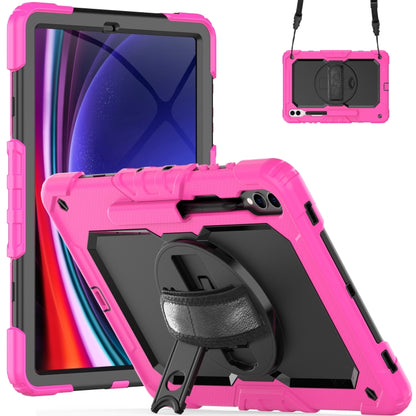For Samsung Galaxy Tab S10+ / S9+ / S9 FE+ Lucky Wheel Grip Silicone Hybrid PC Tablet Case with Shoulder Strap(Rose Red+Black) by bashfashion