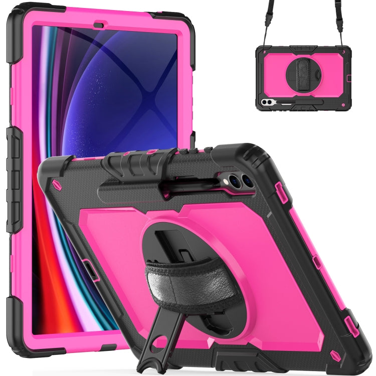 For Samsung Galaxy Tab S10+ / S9+ / S9 FE+ Lucky Wheel Grip Silicone Hybrid PC Tablet Case with Shoulder Strap(Black+Rose Red) by bashfashion