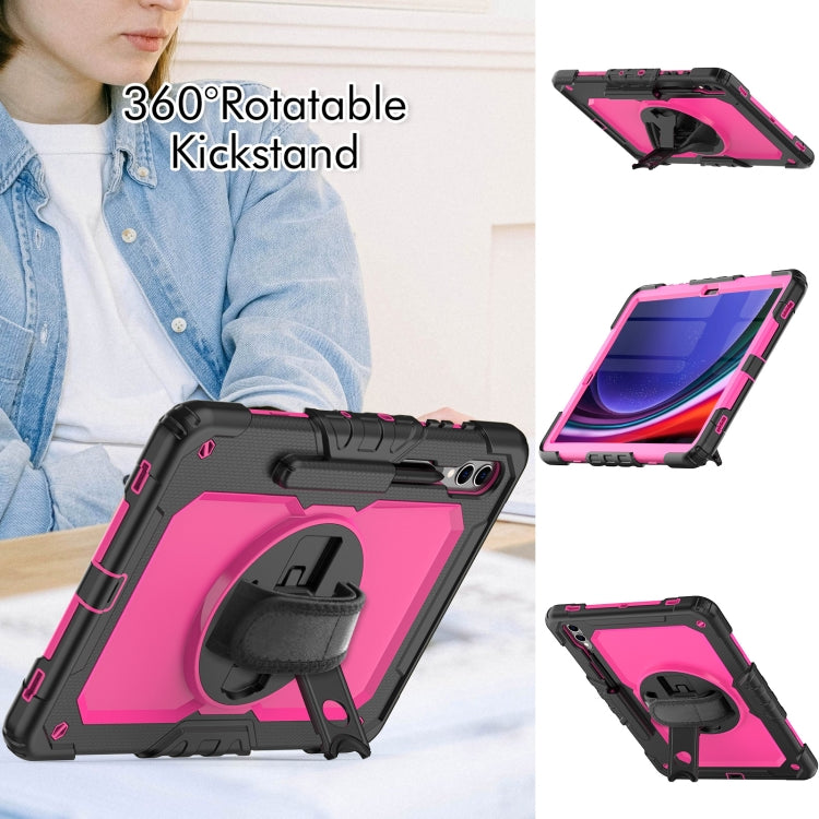 For Samsung Galaxy Tab S10+ / S9+ / S9 FE+ Lucky Wheel Grip Silicone Hybrid PC Tablet Case with Shoulder Strap(Black+Rose Red) by bashfashion