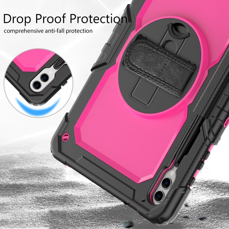 For Samsung Galaxy Tab S10+ / S9+ / S9 FE+ Lucky Wheel Grip Silicone Hybrid PC Tablet Case with Shoulder Strap(Black+Rose Red) by bashfashion