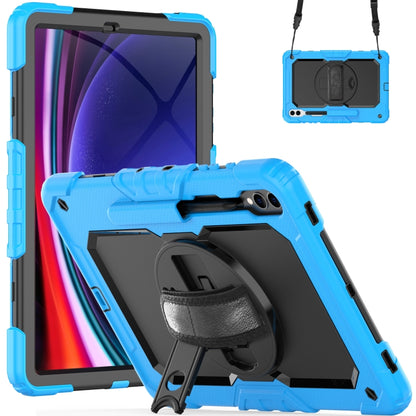 For Samsung Galaxy Tab S10+ / S9+ / S9 FE+ Lucky Wheel Grip Silicone Hybrid PC Tablet Case with Shoulder Strap(Light Blue+Black) by bashfashion