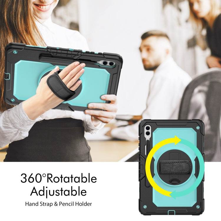 For Samsung Galaxy Tab S10+ / S9+ / S9 FE+ Lucky Wheel Grip Silicone Hybrid PC Tablet Case with Shoulder Strap(Black+Light Blue) by bashfashion