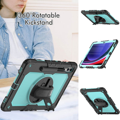 For Samsung Galaxy Tab S10+ / S9+ / S9 FE+ Lucky Wheel Grip Silicone Hybrid PC Tablet Case with Shoulder Strap(Black+Light Blue) by bashfashion