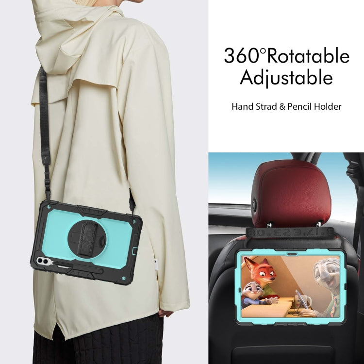 For Samsung Galaxy Tab S10+ / S9+ / S9 FE+ Lucky Wheel Grip Silicone Hybrid PC Tablet Case with Shoulder Strap(Black+Light Blue) by bashfashion