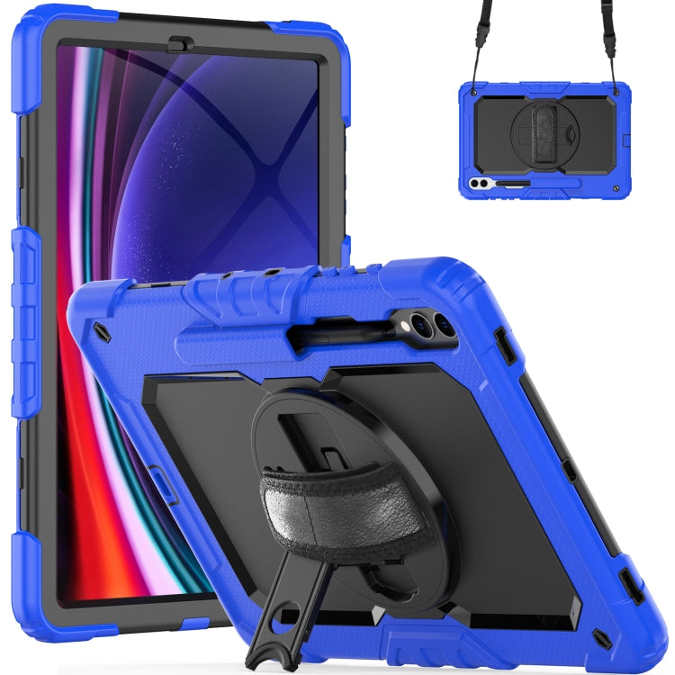 For Samsung Galaxy Tab S10+ / S9+ / S9 FE+ Lucky Wheel Grip Silicone Hybrid PC Tablet Case with Shoulder Strap(Dark Blue+Black) by bashfashion