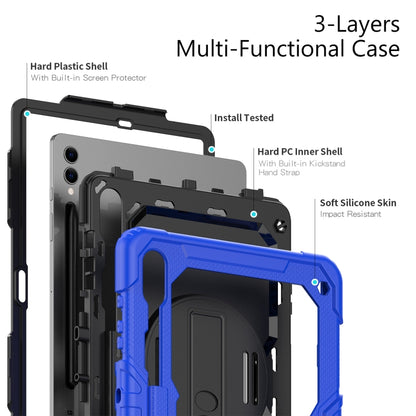 For Samsung Galaxy Tab S10+ / S9+ / S9 FE+ Lucky Wheel Grip Silicone Hybrid PC Tablet Case with Shoulder Strap(Dark Blue+Black) by bashfashion