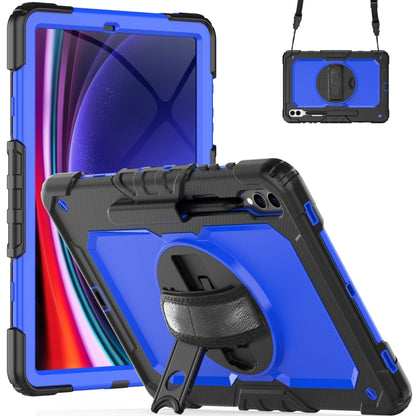 For Samsung Galaxy Tab S10+ / S9+ / S9 FE+ Lucky Wheel Grip Silicone Hybrid PC Tablet Case with Shoulder Strap(Black+Dark Blue) by bashfashion