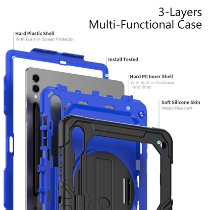 For Samsung Galaxy Tab S10+ / S9+ / S9 FE+ Lucky Wheel Grip Silicone Hybrid PC Tablet Case with Shoulder Strap(Black+Dark Blue) by bashfashion