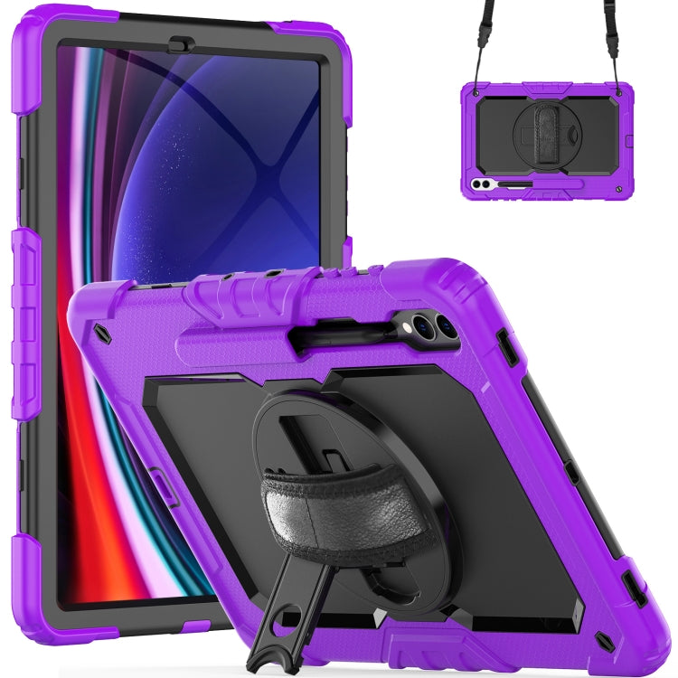 For Samsung Galaxy Tab S10+ / S9+ / S9 FE+ Lucky Wheel Grip Silicone Hybrid PC Tablet Case with Shoulder Strap(Purple+Black) by bashfashion