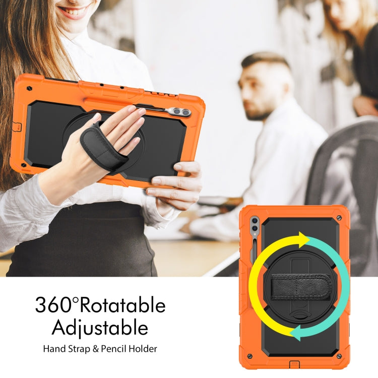 For Samsung Galaxy Tab S9 Ultra / S10 Ultra Lucky Wheel Grip Silicone Hybrid PC Tablet Case with Shoulder Strap(Orange+Black) by bashfashion
