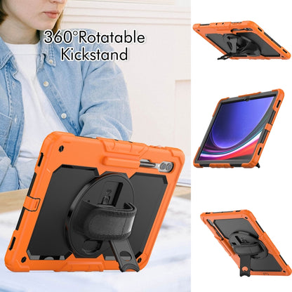 For Samsung Galaxy Tab S9 Ultra / S10 Ultra Lucky Wheel Grip Silicone Hybrid PC Tablet Case with Shoulder Strap(Orange+Black) by bashfashion
