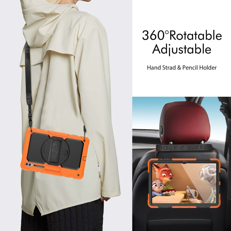 For Samsung Galaxy Tab S9 Ultra / S10 Ultra Lucky Wheel Grip Silicone Hybrid PC Tablet Case with Shoulder Strap(Orange+Black) by bashfashion