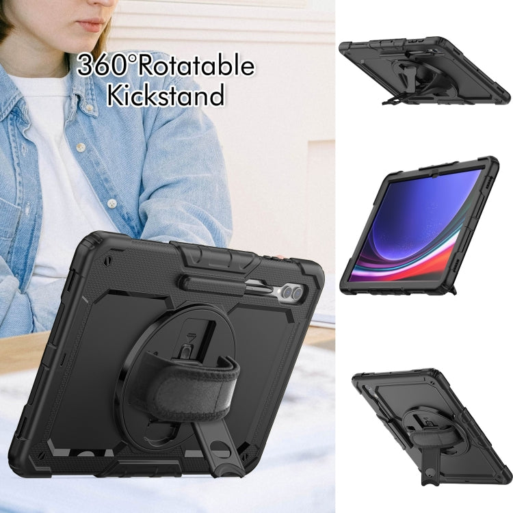 For Samsung Galaxy Tab S9 Ultra / S10 Ultra Lucky Wheel Grip Silicone Hybrid PC Tablet Case with Shoulder Strap(Black) by bashfashion