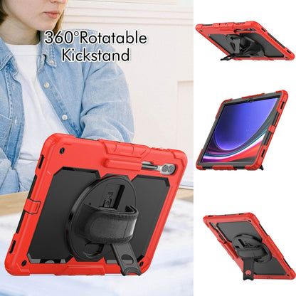 For Samsung Galaxy Tab S9 Ultra / S10 Ultra Lucky Wheel Grip Silicone Hybrid PC Tablet Case with Shoulder Strap(Red+Black) by bashfashion