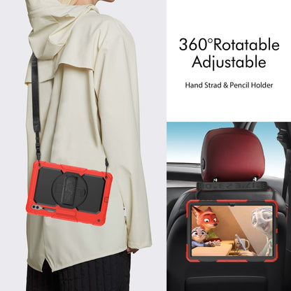 For Samsung Galaxy Tab S9 Ultra / S10 Ultra Lucky Wheel Grip Silicone Hybrid PC Tablet Case with Shoulder Strap(Red+Black) by bashfashion