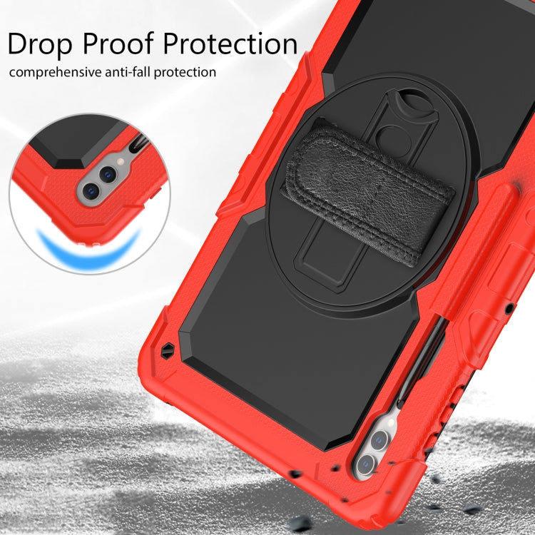 For Samsung Galaxy Tab S9 Ultra / S10 Ultra Lucky Wheel Grip Silicone Hybrid PC Tablet Case with Shoulder Strap(Red+Black) by bashfashion