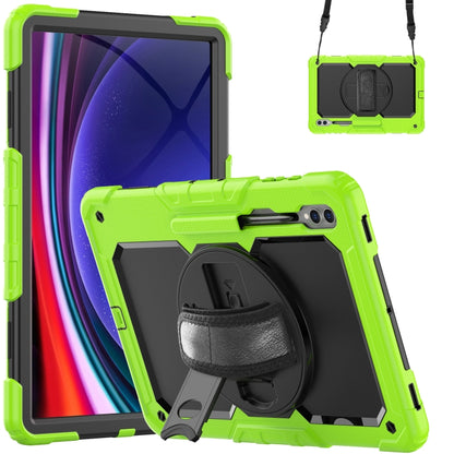 For Samsung Galaxy Tab S9 Ultra / S10 Ultra Lucky Wheel Grip Silicone Hybrid PC Tablet Case with Shoulder Strap(Yellow Green+Black) by bashfashion