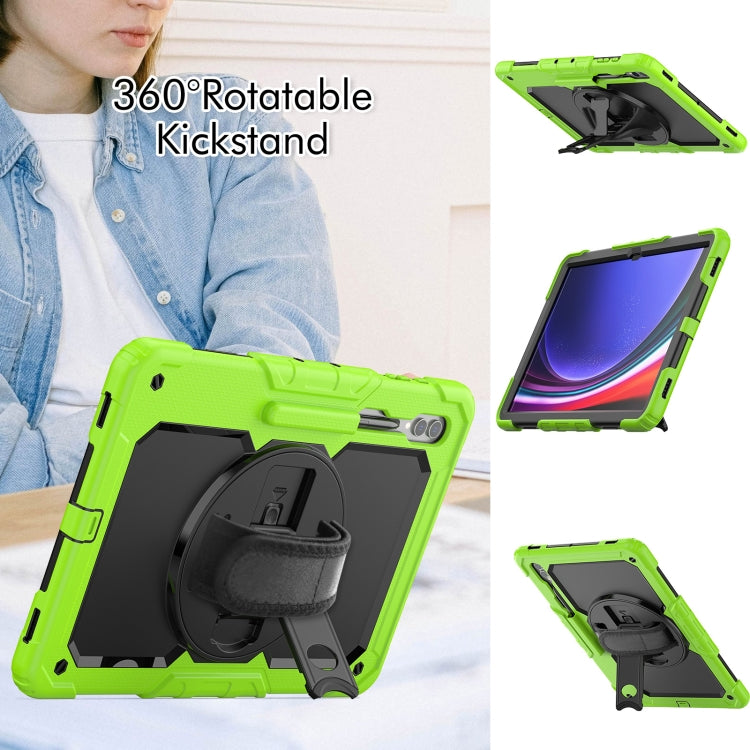 For Samsung Galaxy Tab S9 Ultra / S10 Ultra Lucky Wheel Grip Silicone Hybrid PC Tablet Case with Shoulder Strap(Yellow Green+Black) by bashfashion