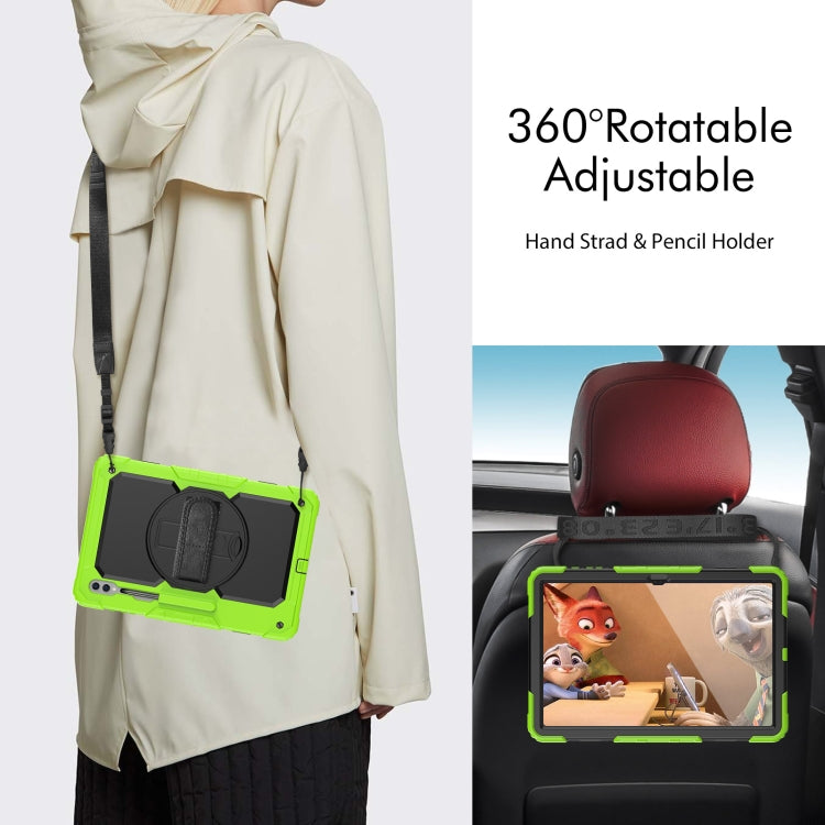 For Samsung Galaxy Tab S9 Ultra / S10 Ultra Lucky Wheel Grip Silicone Hybrid PC Tablet Case with Shoulder Strap(Yellow Green+Black) by bashfashion