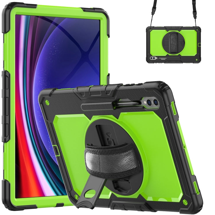 For Samsung Galaxy Tab S9 Ultra / S10 Ultra Lucky Wheel Grip Silicone Hybrid PC Tablet Case with Shoulder Strap(Black+Yellow Green) by bashfashion