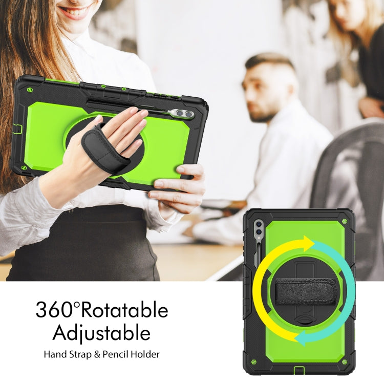 For Samsung Galaxy Tab S9 Ultra / S10 Ultra Lucky Wheel Grip Silicone Hybrid PC Tablet Case with Shoulder Strap(Black+Yellow Green) by bashfashion