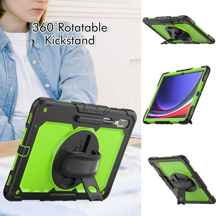For Samsung Galaxy Tab S9 Ultra / S10 Ultra Lucky Wheel Grip Silicone Hybrid PC Tablet Case with Shoulder Strap(Black+Yellow Green) by bashfashion