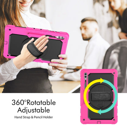 For Samsung Galaxy Tab S9 Ultra / S10 Ultra Lucky Wheel Grip Silicone Hybrid PC Tablet Case with Shoulder Strap(Rose Red+Black) by bashfashion