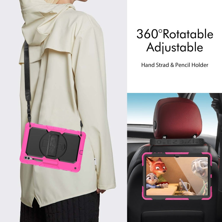 For Samsung Galaxy Tab S9 Ultra / S10 Ultra Lucky Wheel Grip Silicone Hybrid PC Tablet Case with Shoulder Strap(Rose Red+Black) by bashfashion