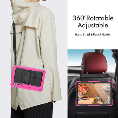 For Samsung Galaxy Tab S9 Ultra / S10 Ultra Lucky Wheel Grip Silicone Hybrid PC Tablet Case with Shoulder Strap(Rose Red+Black) by bashfashion