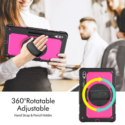 For Samsung Galaxy Tab S9 Ultra / S10 Ultra Lucky Wheel Grip Silicone Hybrid PC Tablet Case with Shoulder Strap(Black+Rose Red) by bashfashion