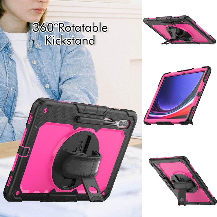 For Samsung Galaxy Tab S9 Ultra / S10 Ultra Lucky Wheel Grip Silicone Hybrid PC Tablet Case with Shoulder Strap(Black+Rose Red) by bashfashion