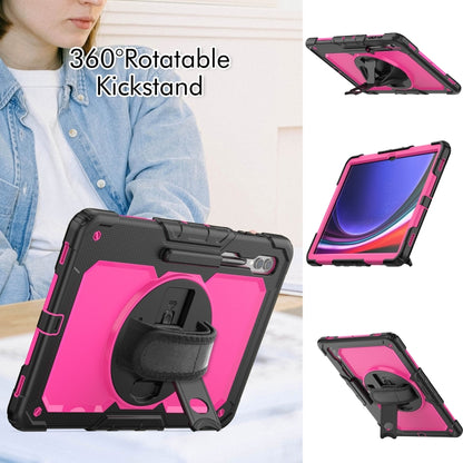For Samsung Galaxy Tab S9 Ultra / S10 Ultra Lucky Wheel Grip Silicone Hybrid PC Tablet Case with Shoulder Strap(Black+Rose Red) by bashfashion