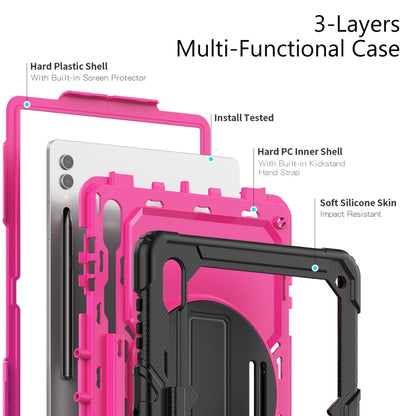 For Samsung Galaxy Tab S9 Ultra / S10 Ultra Lucky Wheel Grip Silicone Hybrid PC Tablet Case with Shoulder Strap(Black+Rose Red) by bashfashion