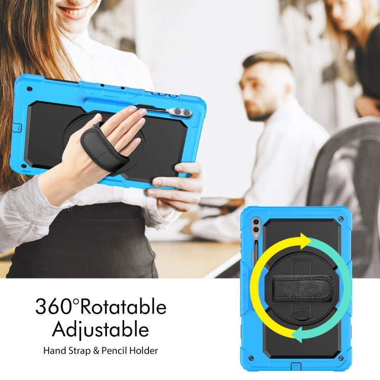 For Samsung Galaxy Tab S9 Ultra / S10 Ultra Lucky Wheel Grip Silicone Hybrid PC Tablet Case with Shoulder Strap(Light Blue+Black) by bashfashion