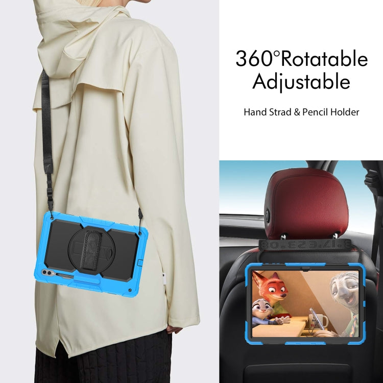 For Samsung Galaxy Tab S9 Ultra / S10 Ultra Lucky Wheel Grip Silicone Hybrid PC Tablet Case with Shoulder Strap(Light Blue+Black) by bashfashion