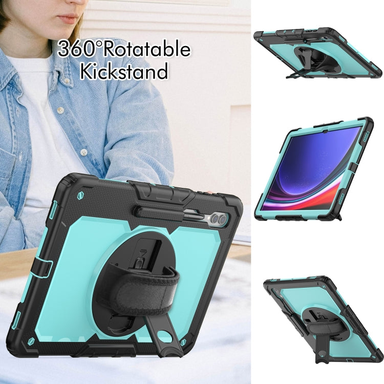 For Samsung Galaxy Tab S9 Ultra / S10 Ultra Lucky Wheel Grip Silicone Hybrid PC Tablet Case with Shoulder Strap(Black+Light Blue) by bashfashion