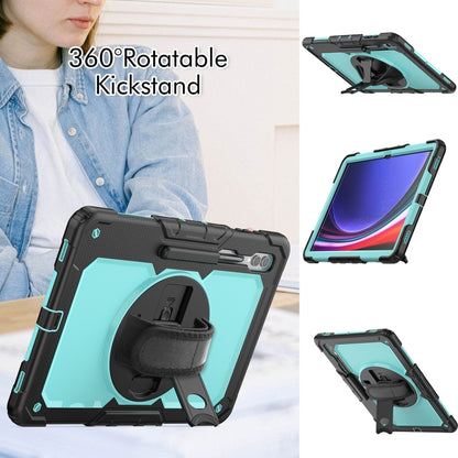 For Samsung Galaxy Tab S9 Ultra / S10 Ultra Lucky Wheel Grip Silicone Hybrid PC Tablet Case with Shoulder Strap(Black+Light Blue) by bashfashion