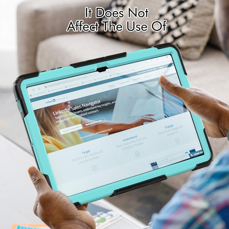 For Samsung Galaxy Tab S9 Ultra / S10 Ultra Lucky Wheel Grip Silicone Hybrid PC Tablet Case with Shoulder Strap(Black+Light Blue) by bashfashion