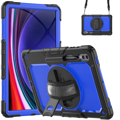 For Samsung Galaxy Tab S9 Ultra / S10 Ultra Lucky Wheel Grip Silicone Hybrid PC Tablet Case with Shoulder Strap(Black+Dark Blue) by bashfashion