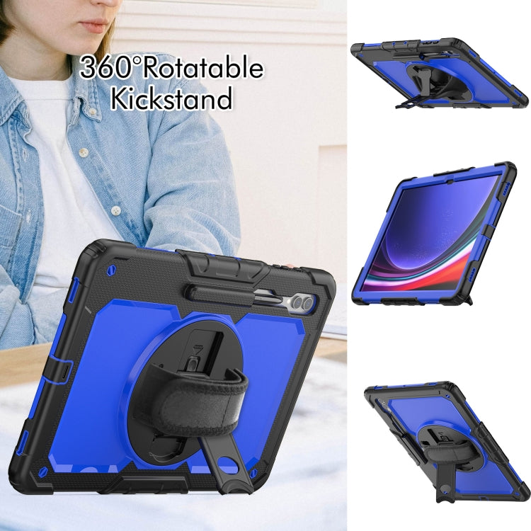 For Samsung Galaxy Tab S9 Ultra / S10 Ultra Lucky Wheel Grip Silicone Hybrid PC Tablet Case with Shoulder Strap(Black+Dark Blue) by bashfashion