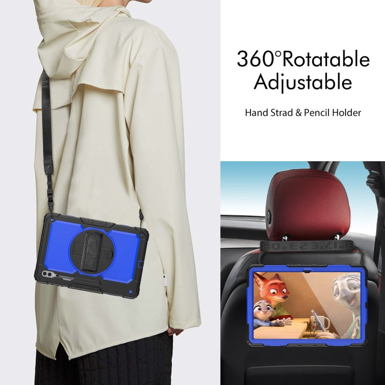 For Samsung Galaxy Tab S9 Ultra / S10 Ultra Lucky Wheel Grip Silicone Hybrid PC Tablet Case with Shoulder Strap(Black+Dark Blue) by bashfashion