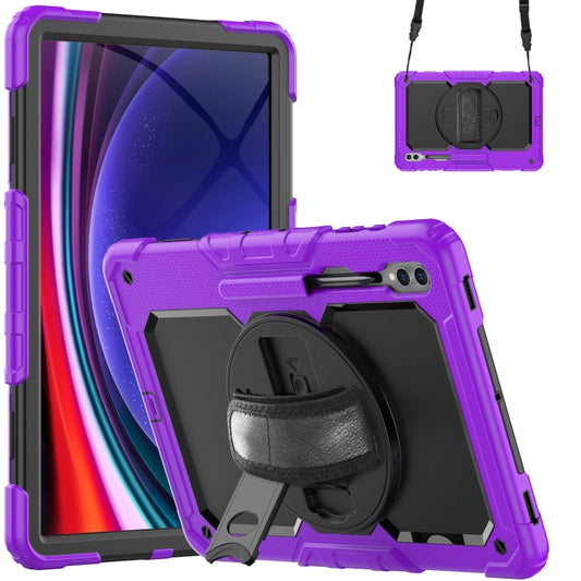 For Samsung Galaxy Tab S9 Ultra / S10 Ultra Lucky Wheel Grip Silicone Hybrid PC Tablet Case with Shoulder Strap(Purple+Black) by bashfashion