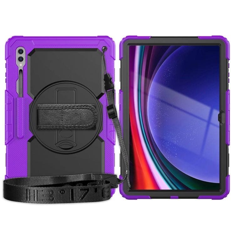 For Samsung Galaxy Tab S9 Ultra / S10 Ultra Lucky Wheel Grip Silicone Hybrid PC Tablet Case with Shoulder Strap(Purple+Black) by bashfashion