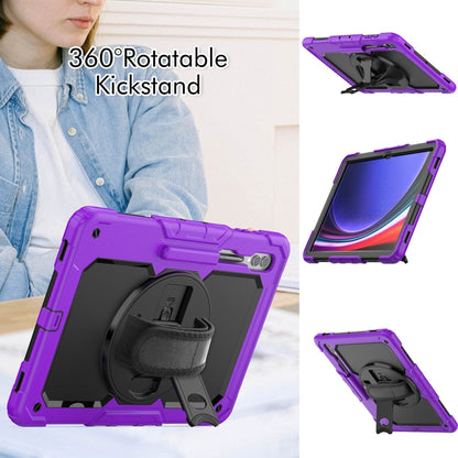 For Samsung Galaxy Tab S9 Ultra / S10 Ultra Lucky Wheel Grip Silicone Hybrid PC Tablet Case with Shoulder Strap(Purple+Black) by bashfashion